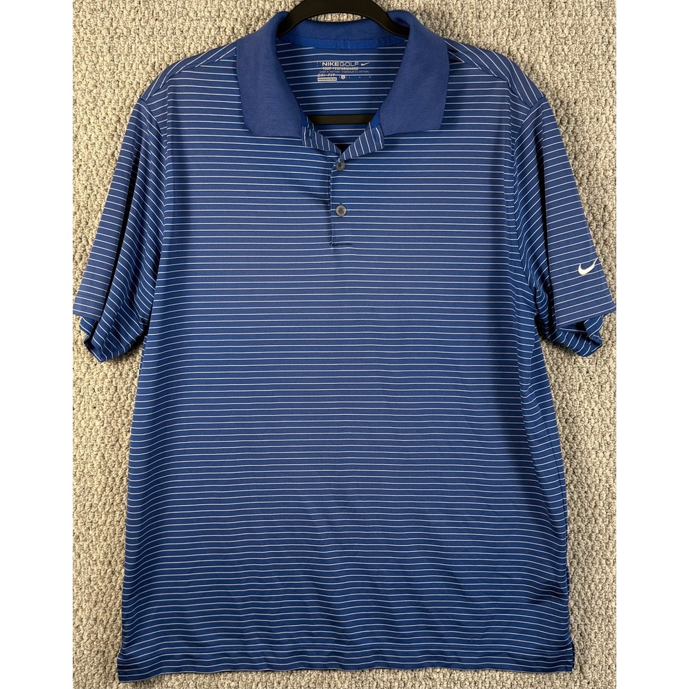 Nike Golf Tour Performance Polo Shirt Large Blue Striped Dri-FIT Mens J63